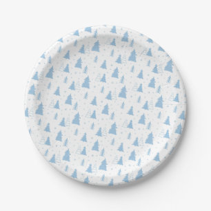 Blauw kerstboompatroon papieren bordje