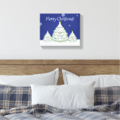 Blauw kerstboomschilderblad canvas afdruk (Insitu (Slaapkamer))