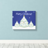 Blauw kerstboomschilderblad canvas afdruk (Insitu (Houten vloer))
