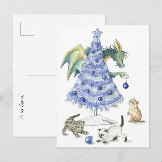 Blauw kerstbriefkaart aankondigingskaart (Voorkant / Achterkant)