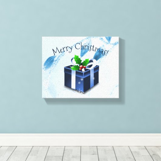 Blauw kerstcadeau afdrukken (Insitu (Houten vloer))