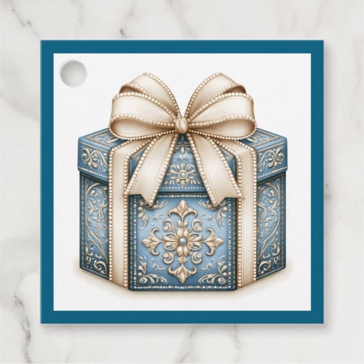 Blauw Kerstcadeau Bedankjes Labels (Voorkant)