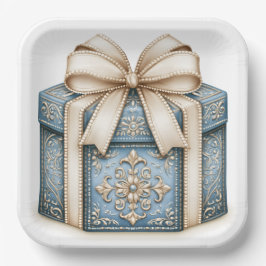 Blauw kerstcadeau papieren bordje
