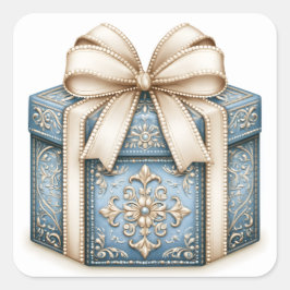 Blauw kerstcadeau vierkante sticker