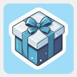 Blauw kerstcadeau vierkante sticker