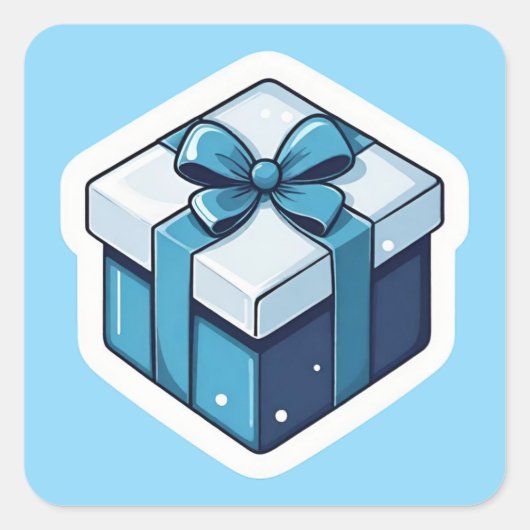 Blauw kerstcadeau vierkante sticker (Voorkant)