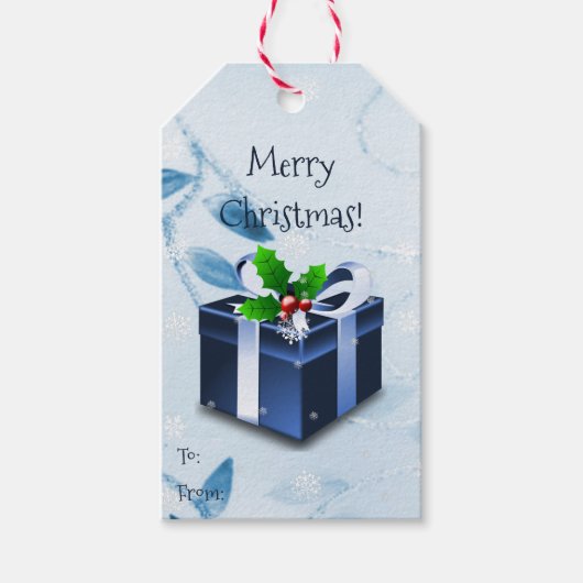 Blauw kerstcadeaudoos Cadeaubon Label Cadeaulabel (Voorkant)