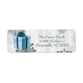 Blauw kerstcadeaulabel etiket (Voorkant)