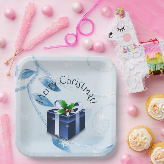 Blauw kerstcadeaupapier Bord (Feest)