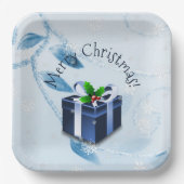 Blauw kerstcadeaupapier Bord (Voorkant)