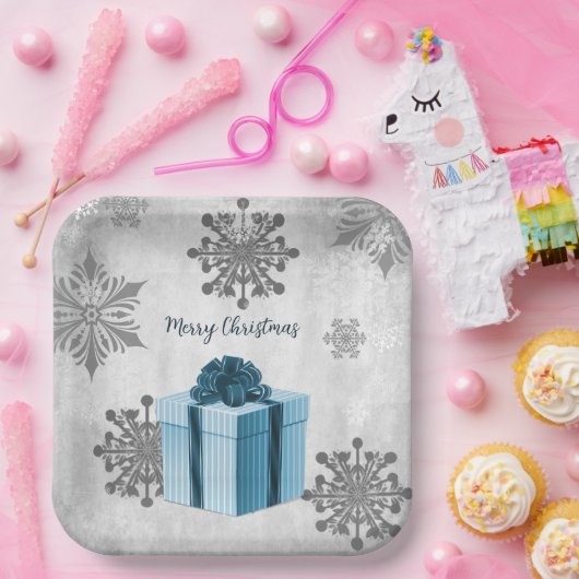 Blauw kerstcadeaupapier Bord (Feest)