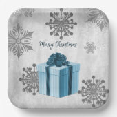 Blauw kerstcadeaupapier Bord (Voorkant)