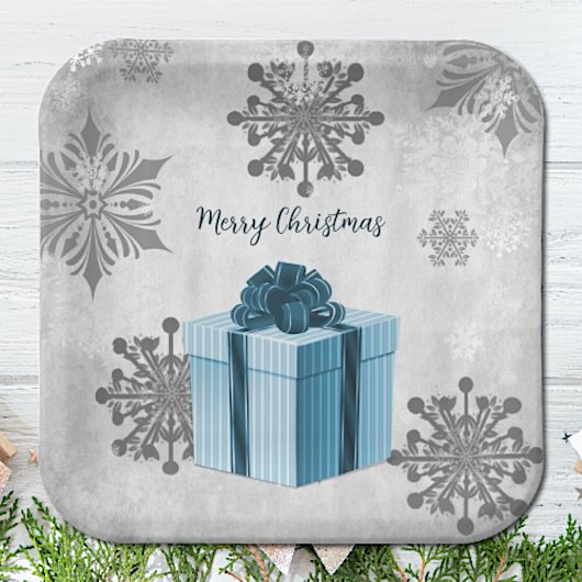 Blauw kerstcadeaupapier Bord