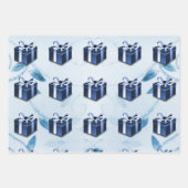 Blauw kerstcadeaupapier inpakpapier vel (Voorkant 3)