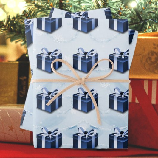 Blauw kerstcadeaupapier inpakpapier vel