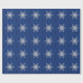 Blauw kerstcadeaupapier met sneeuwvlokken cadeaupapier (Vlak)