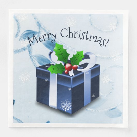 Blauw kerstcadeaupapier servet (Voorkant)
