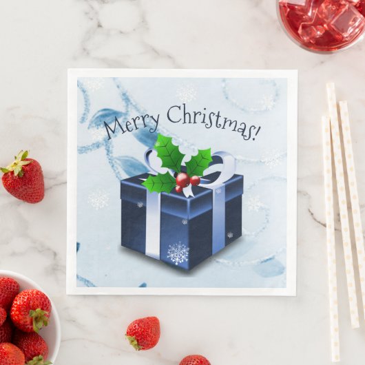 Blauw kerstcadeaupapier servet (Insitu)