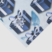 Blauw kerstcadeaupapier tissuepapier (Detail)