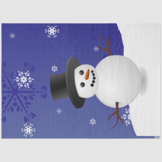 Blauw kerstcadeaupapier voor de winter in Snowman Tissuepapier (Voorkant)