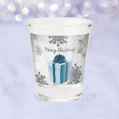 Blauw kerstcadeautje shot glas