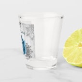 Blauw kerstcadeautje shot glas (Rechts)