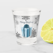 Blauw kerstcadeautje shot glas (Voorkant)