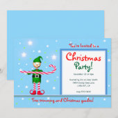 Blauw Kerstfeest Candy Cane Elf Kaart (Voorkant / Achterkant)
