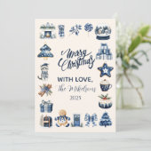 Blauw Kerstfeest Cozy Feestdagenkaart (Staand voorkant)