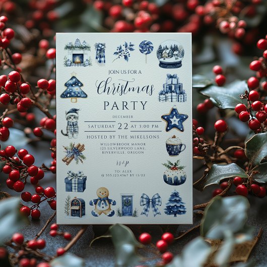 Blauw Kerstfeest Cozy Kaart