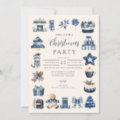 Blauw Kerstfeest Cozy Kaart (Voorkant)