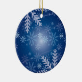 blauw kerstfeest met sneeuw keramisch ornament (Rechts)