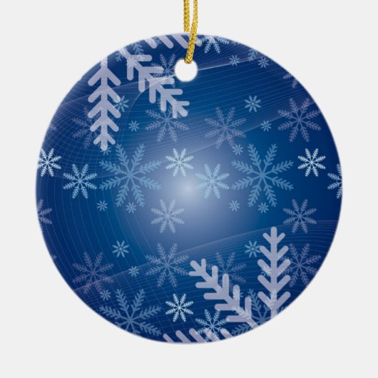 blauw kerstfeest met sneeuw keramisch ornament (Voorkant)