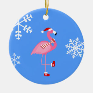 blauw kerstfeest santa claus flamingo keramisch ornament