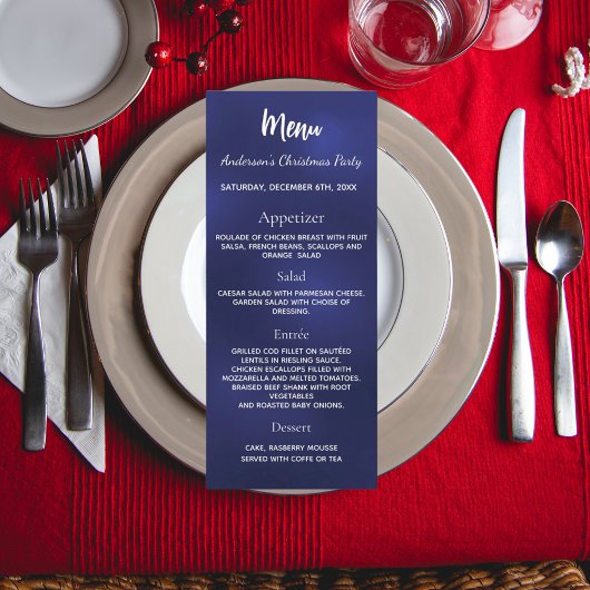 Blauw kerstfeestdiner menu