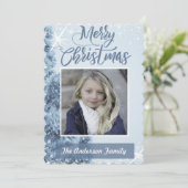 Blauw kerstfoto kaart (Staand voorkant)