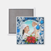 Blauw kerstfoto Lijst Magneet (Voorkant / Achterkant)