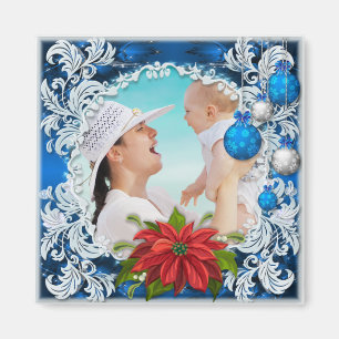 Blauw kerstfoto Lijst Magneet