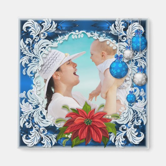 Blauw kerstfoto Lijst Magneet (Voorkant)