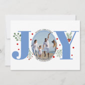 blauw Kerstfoto met bessen van Joy Feestdagenkaart (Voorkant)