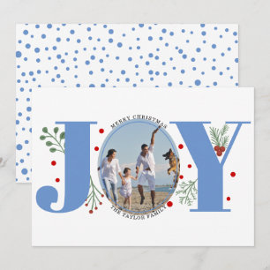 blauw Kerstfoto met bessen van Joy Feestdagenkaart