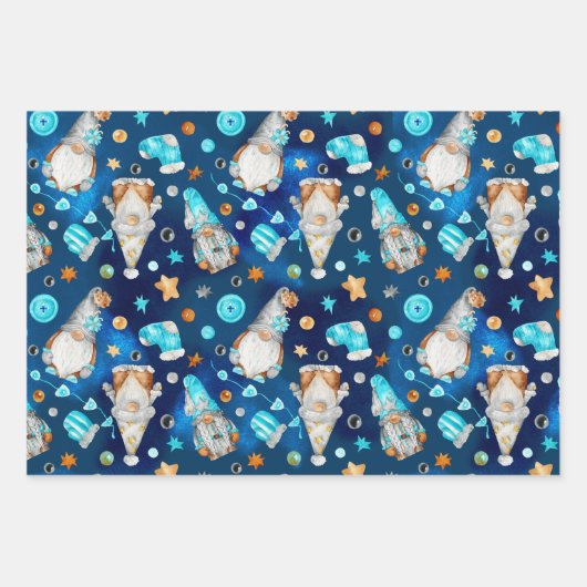 blauw kerstgenoom inpakpapier vel (Voorkant 3)