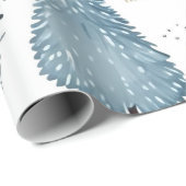 Blauw kersthuis en bomen cadeaupapier (Rol Hoek)