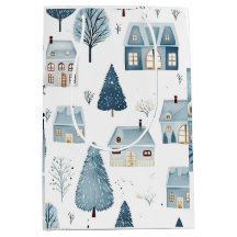 Blauw kersthuis en bomen