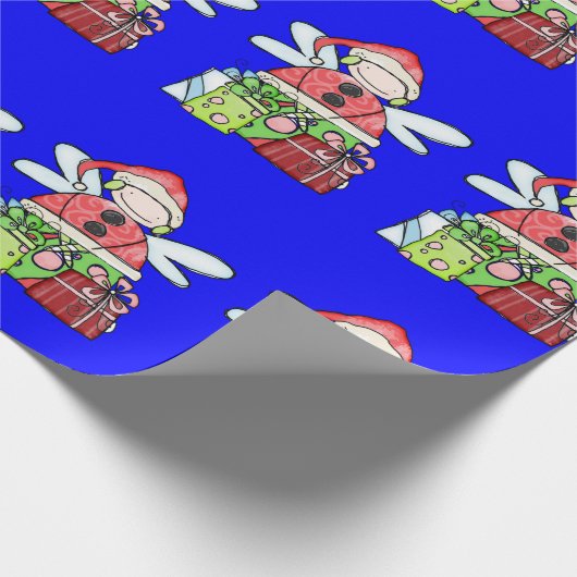 Blauw kerstinkerpapier met kerstinkernen cadeaupapier (Hoek)