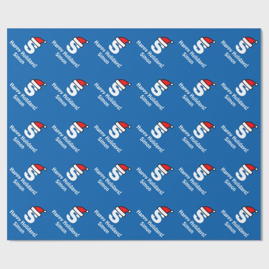 Blauw kerstinpakpapier met monogram cadeaupapier (Vlak)