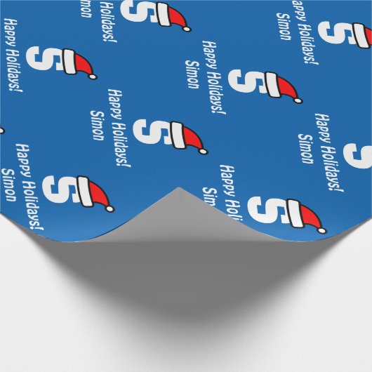 Blauw kerstinpakpapier met monogram cadeaupapier (Hoek)