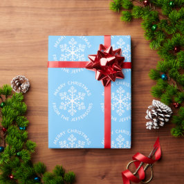 Blauw kerstinpakpapier met snowflake cadeaupapier