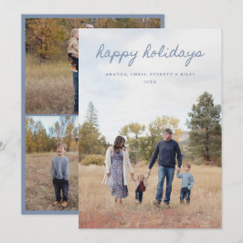 Blauw Kerstkaart met 4 familiefoto's