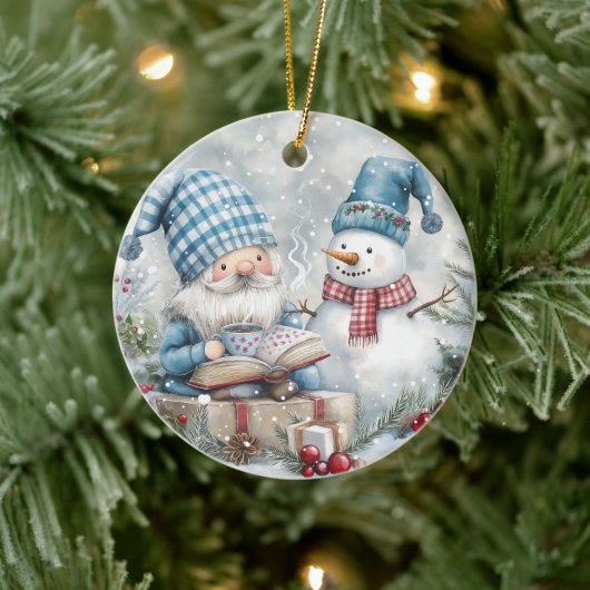 Blauw Kerstkabouter  Keramisch Ornament (Boom)